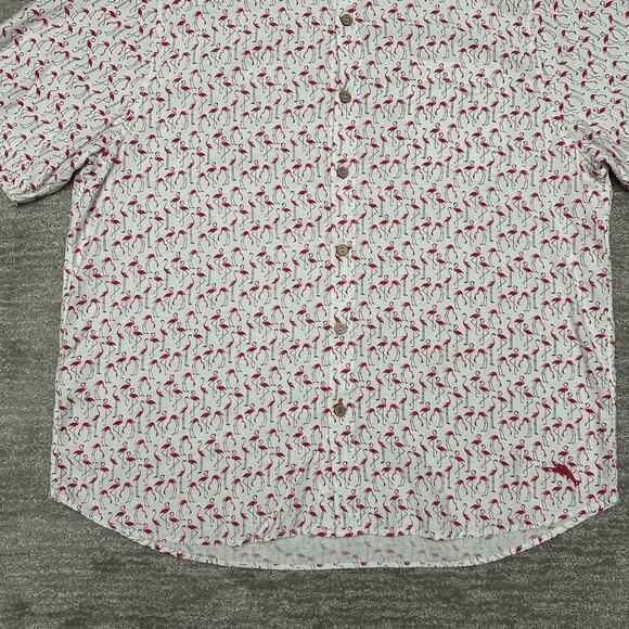 Tommy Bahama Shirt Mens 2XL White Pink Flamingo Print Short Sleeve Button Front - Picture 3 of 11